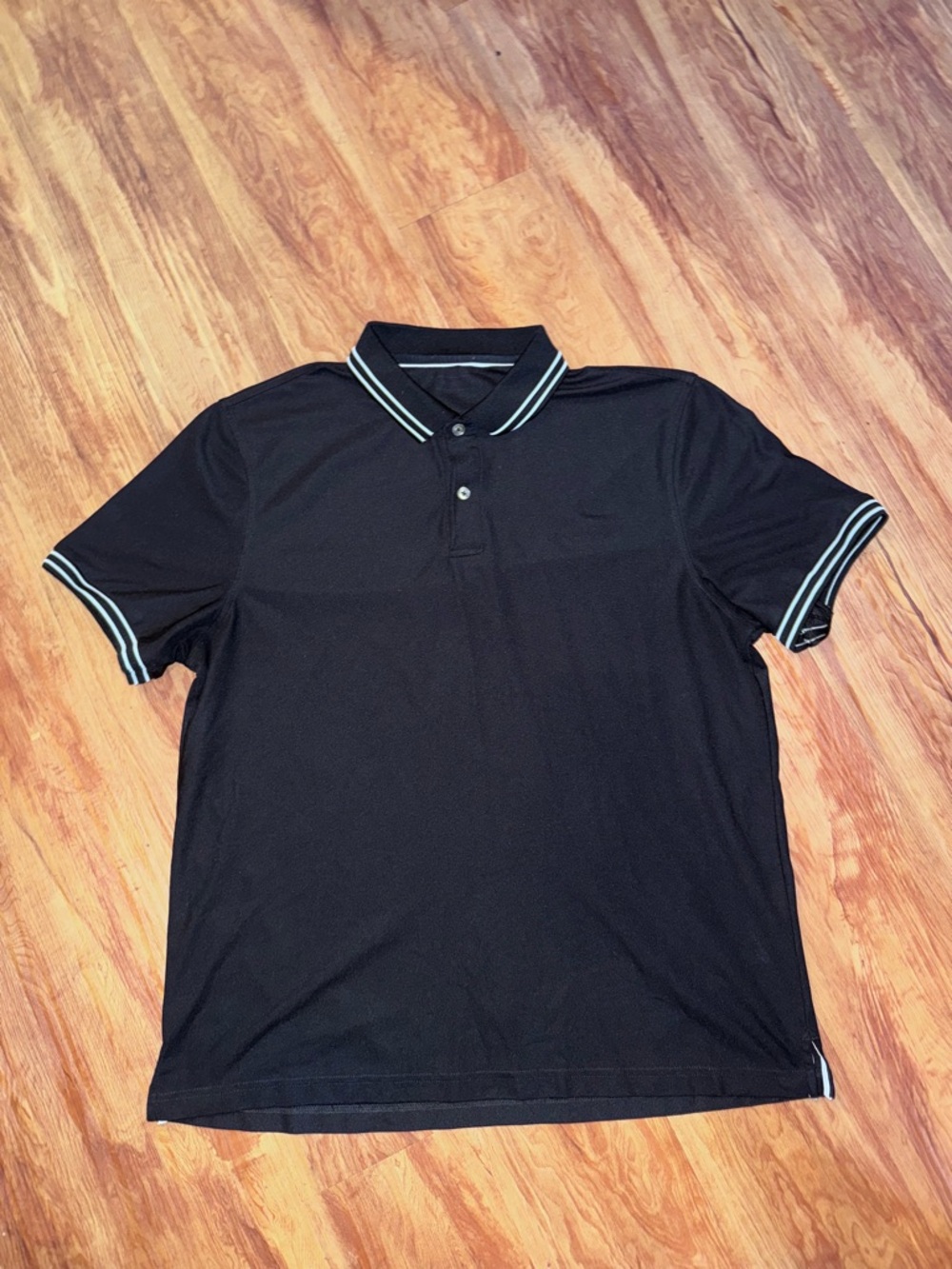 Club Polo Shirt Mens Large Black White Trim Performance Short Sleeve Casual coll